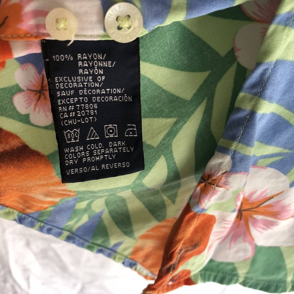 Tommy Hilfiger Shirt Mens Large Multicolor Floral Rayon Hawaiian Vintage - Picture 5 of 9